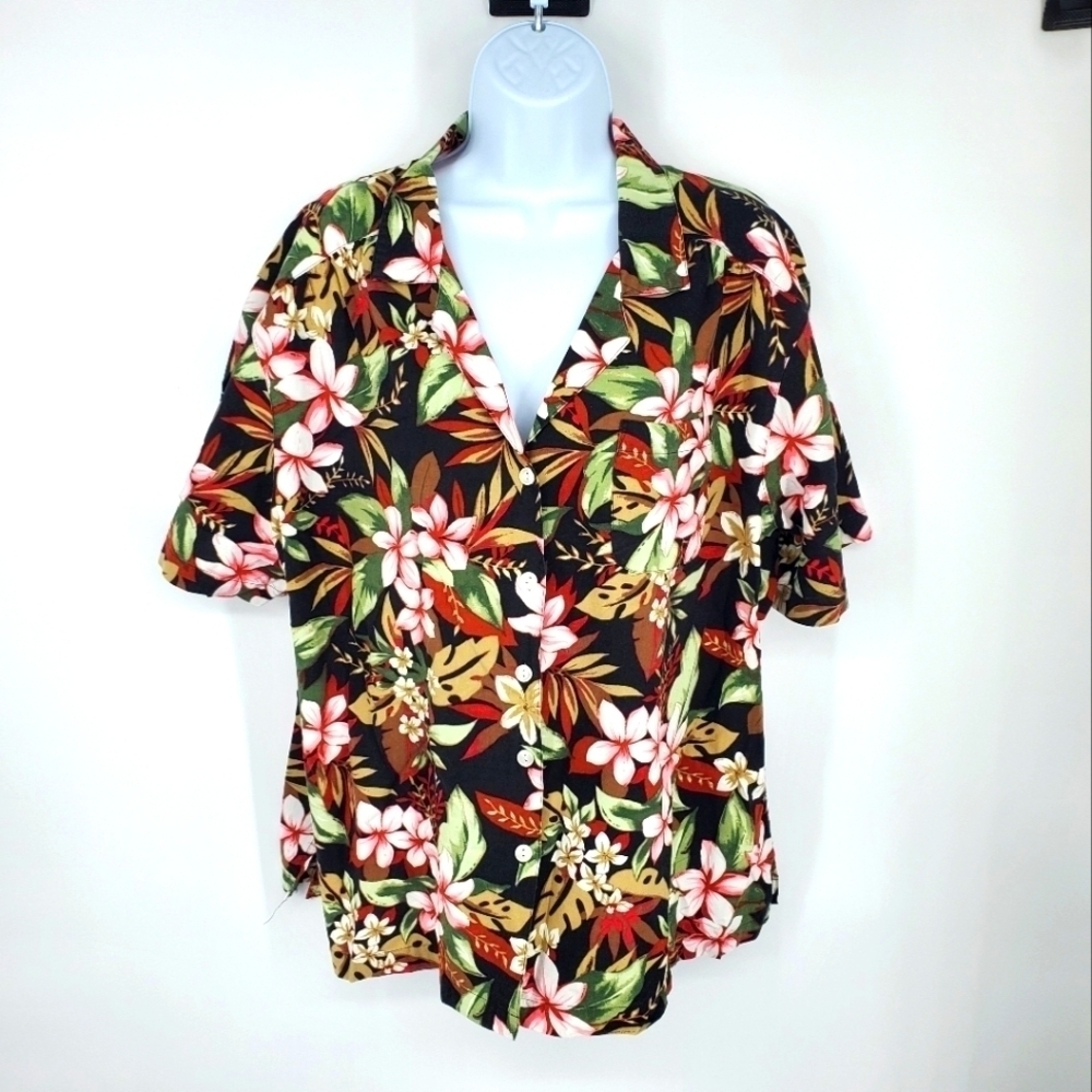 Vintage Cathy Daniels Womens Top Size 1X Multicolored Floral Hawaiian Shirt